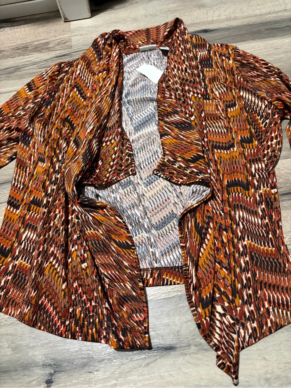 Open-Front Patterned Cardigan Jacket - Rust Multi-🍂🧡- small